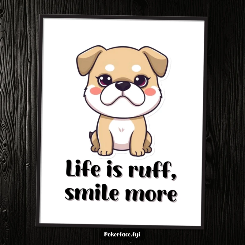 Funny free printable wall art featuring a dog with a perfectly stoic and neutral face, adding humorous decor.