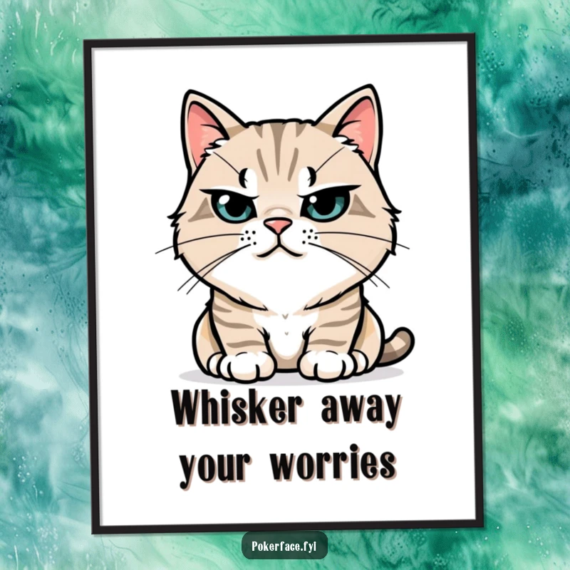 Funny Free Printable Wall Art: A stoic cat with perfectly still whiskers, ideal for humorous and downloadable decor.