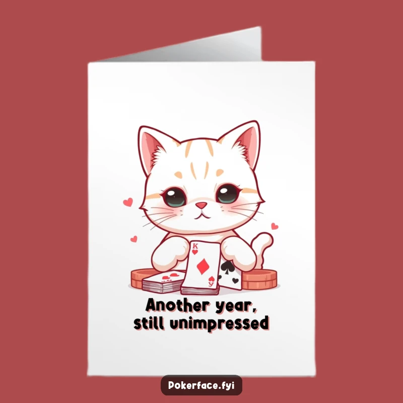Free Printable Birthday Card: Poker Face Cat Dealing Laughs Funny Downloadable Gift