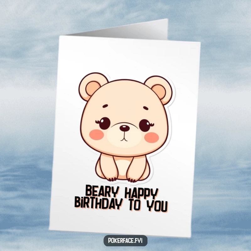 Funny Free Printable Birthday Card: A monotone bear with a neutral expression, offering a blank stare for a birthday wish.