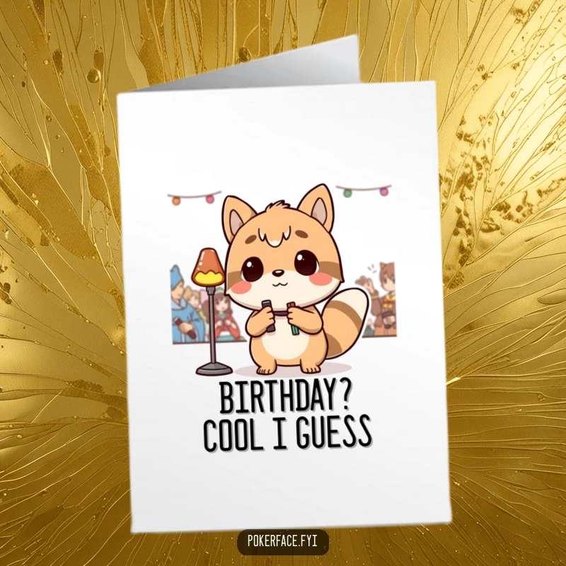 Funny Free Printable Birthday Card showcasing a detached animal character calmly observing a birthday event with a humorous, distant perspective.