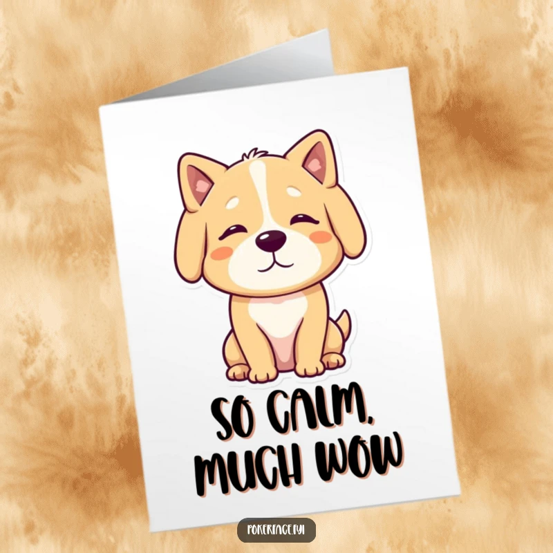 Funny Free Printable Birthday Card featuring a calm dog with a neutral, unmoving posture, wishing a happy birthday serenely.