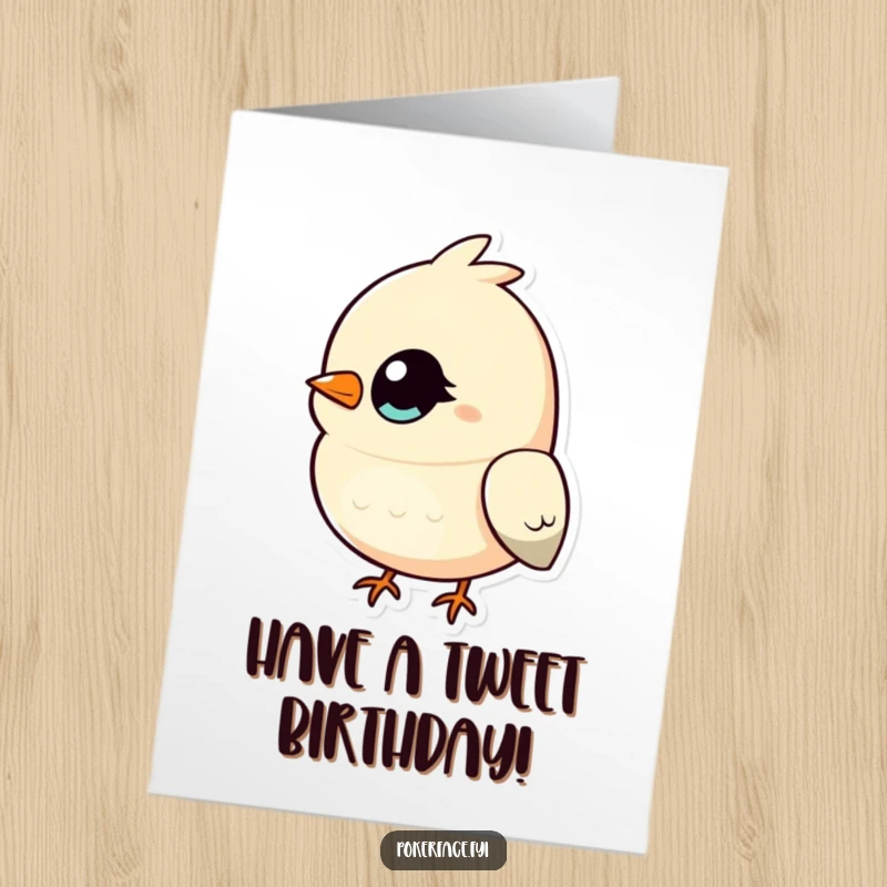 Funny Free Printable Birthday Card: A bird character with a single, unblinking eye fixated on the recipient with an intense, unwavering gaze.