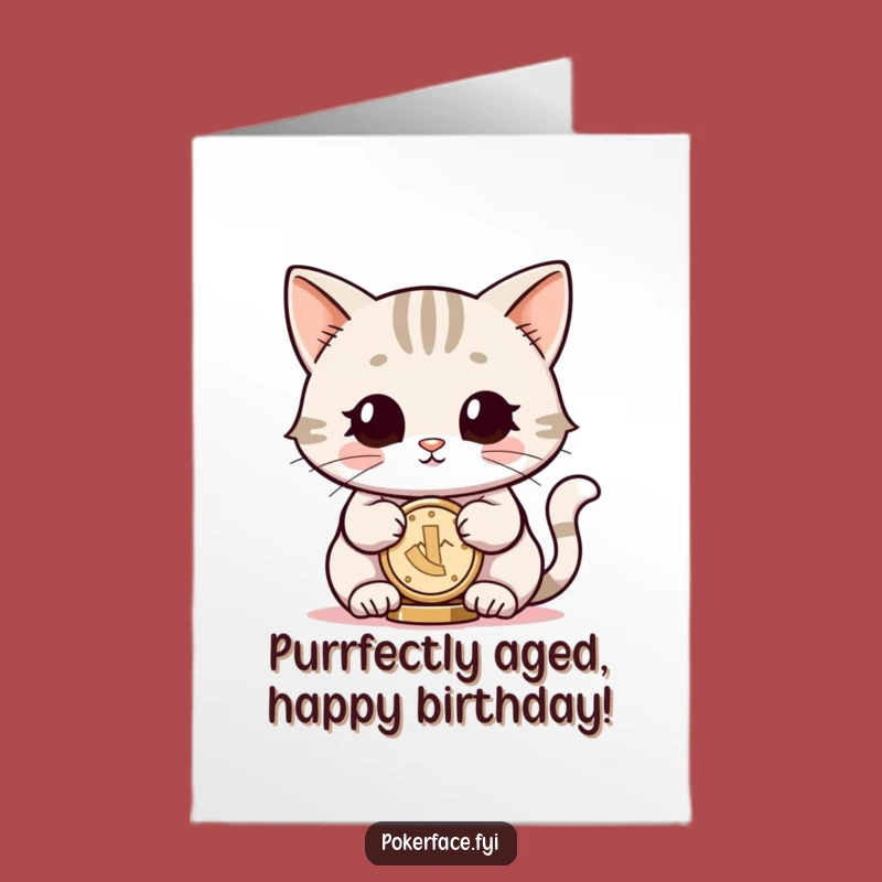 Free Printable Cat Birthday Card - Coin Balance, Funny Downloadable Gift for Purrfect Day