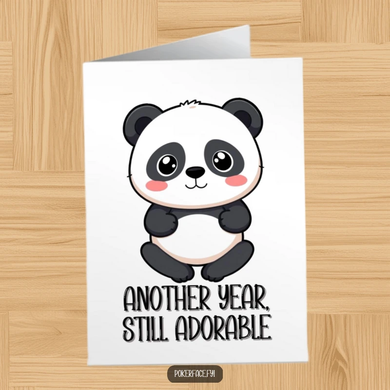 Funny Free Printable Birthday Card: A panda with a perfectly neutral expression delivers a hilariously understated birthday wish, ideal for DIY.