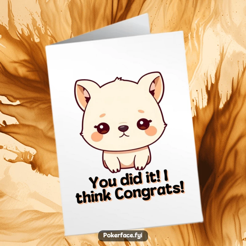 Funny Free Printable Congratulations Card featuring a small animal with unblinking eyes, offering a blank stare for comedic effect.