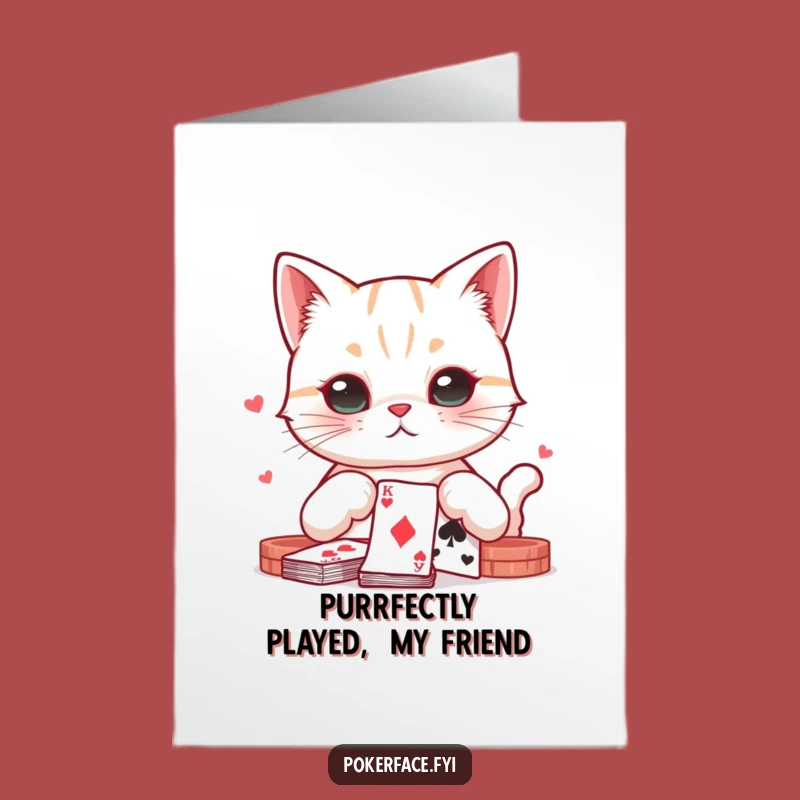 Free Printable Congrats Card: Poker Face Cat Wins Big Funny Downloadable
