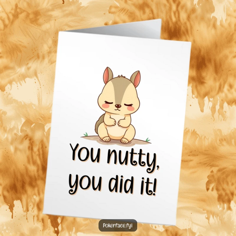 Funny Free Printable Congratulations Card: A squirrel with an unnervingly calm demeanor offering quiet congratulations with a stoic, unamused expression.