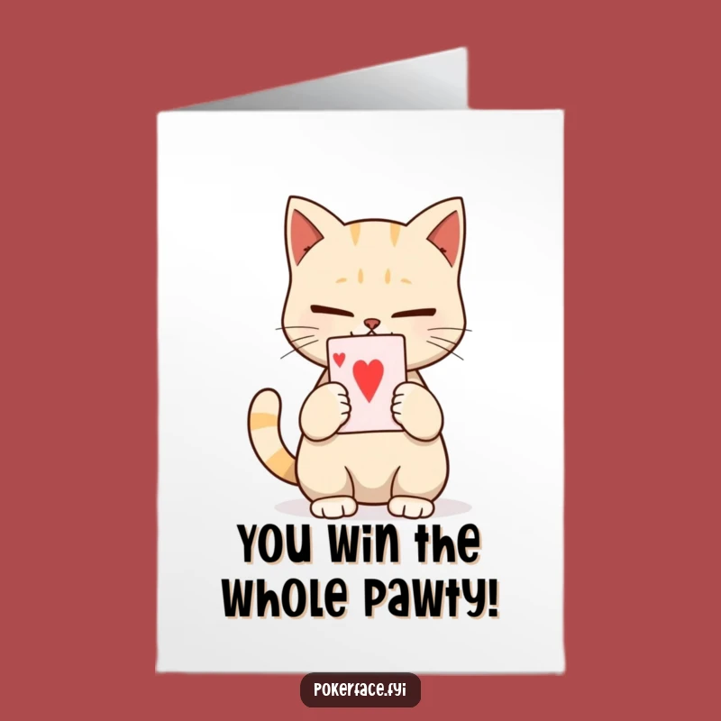 Free Printable Congratulations Card: Calm Cat Card Player Funny Downloadable Gift for Cool Wins
