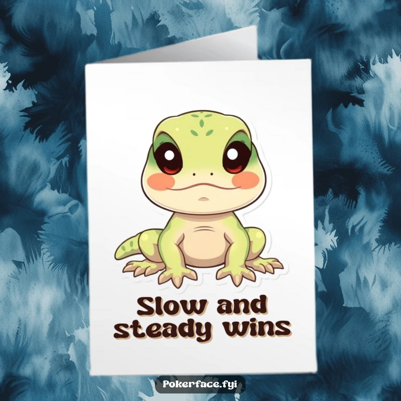 Funny free printable congratulations card featuring a calm lizard remaining perfectly still with eyes forward, celebrating an achievement with zen humor.