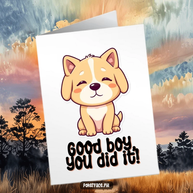 Funny Free Printable Congratulations Card showing a calm dog in a neutral posture, offering steady, quiet congratulations.