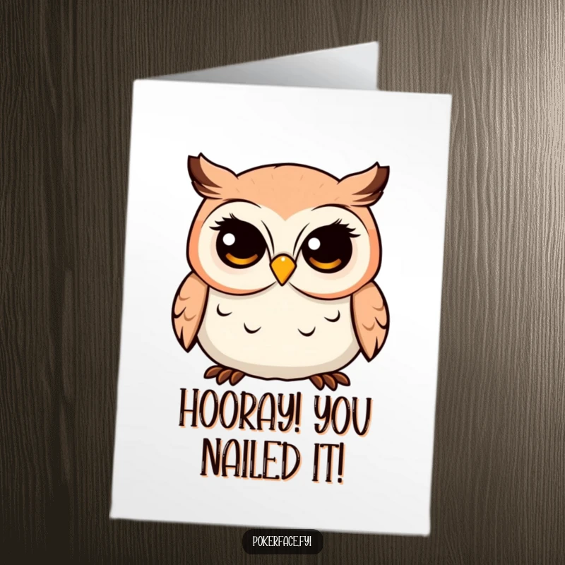 Funny Free Printable Congratulations Card with a placid owl maintaining a fixed, unwavering stare, signifying deep thought.