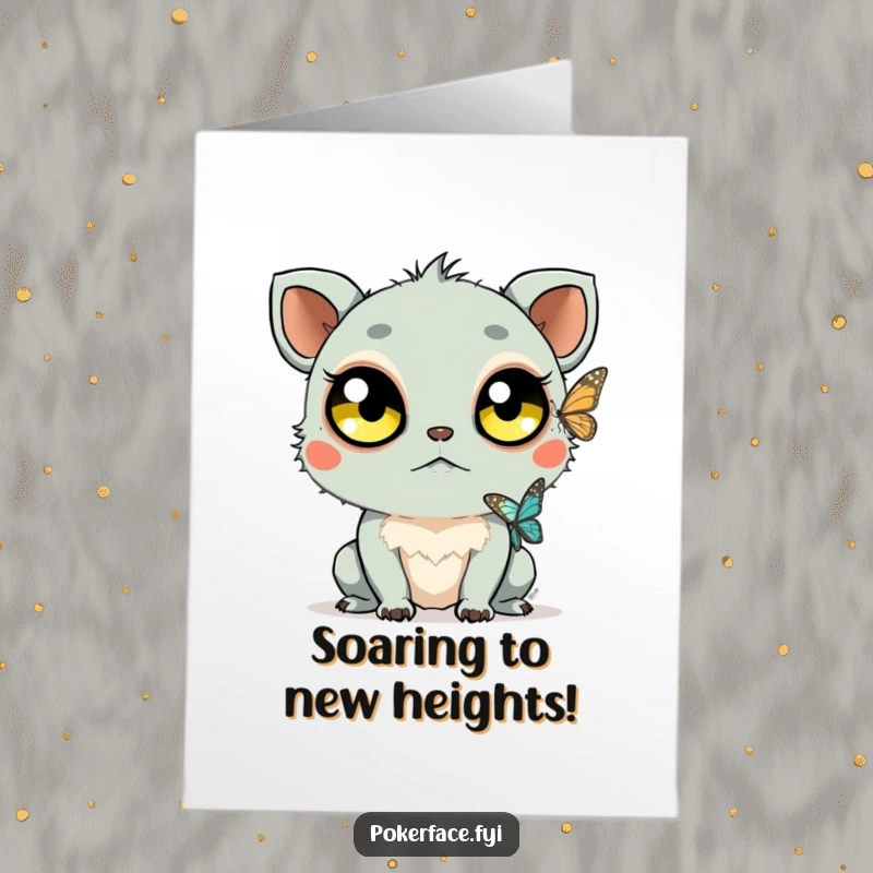 Funny Free Printable Congratulations Card: Creature with large, unblinking eyes watches a butterfly flutter by.