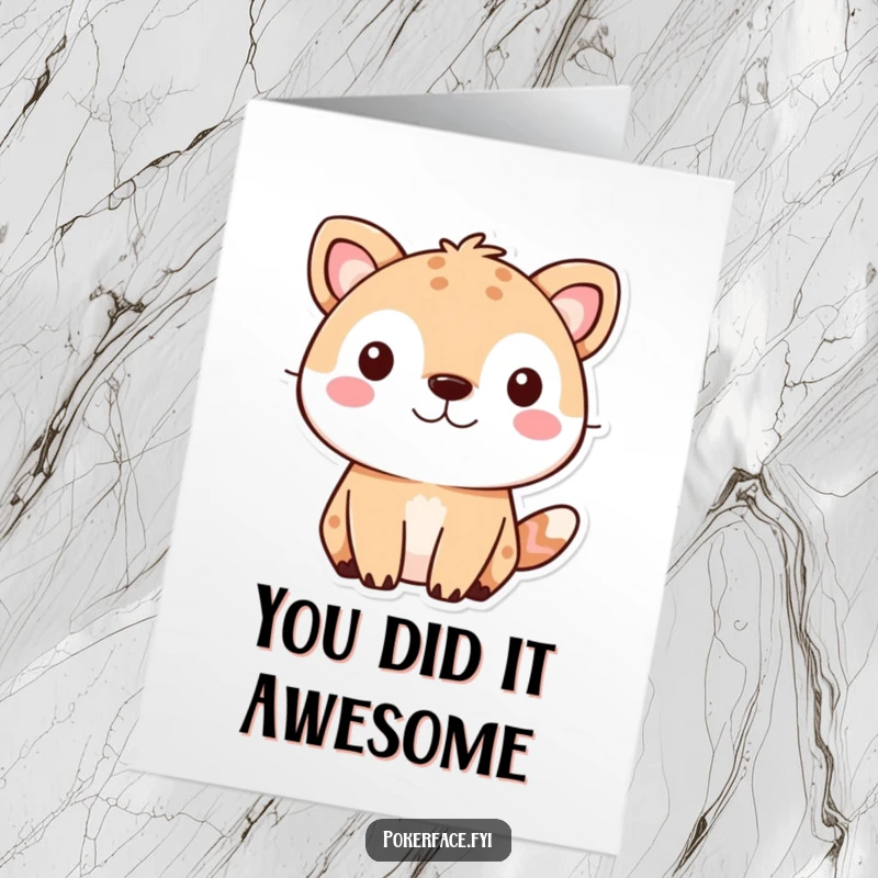 Funny Free Printable Congrats Card: Cute animal's neutral expression congratulating achievements with dry wit. A downloadable card for understated celebration.