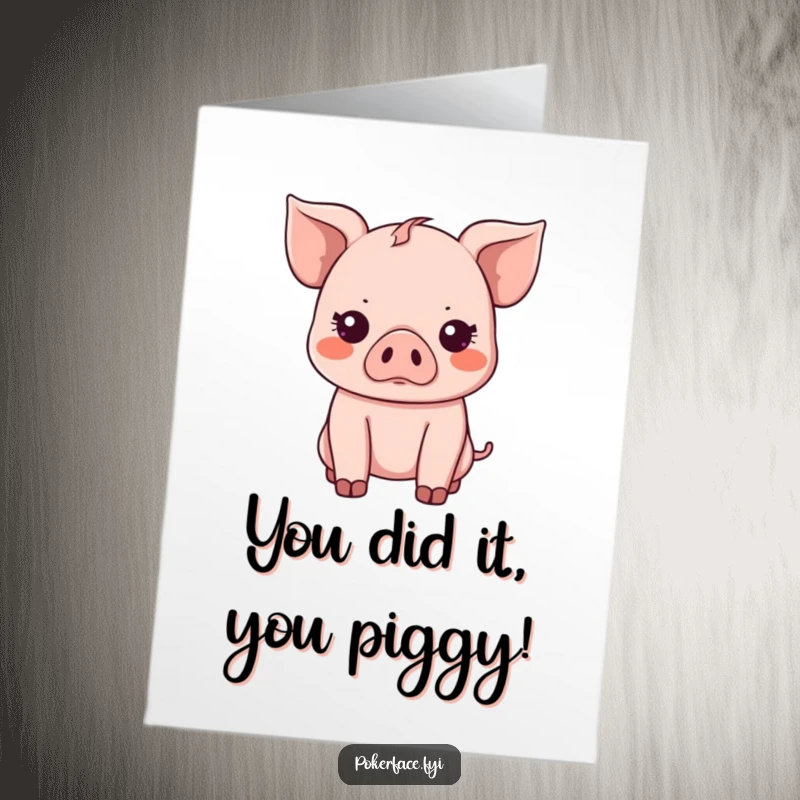 Funny Free Printable Congratulations Card: Kawaii piglet looking straight ahead with absolutely no emotion.