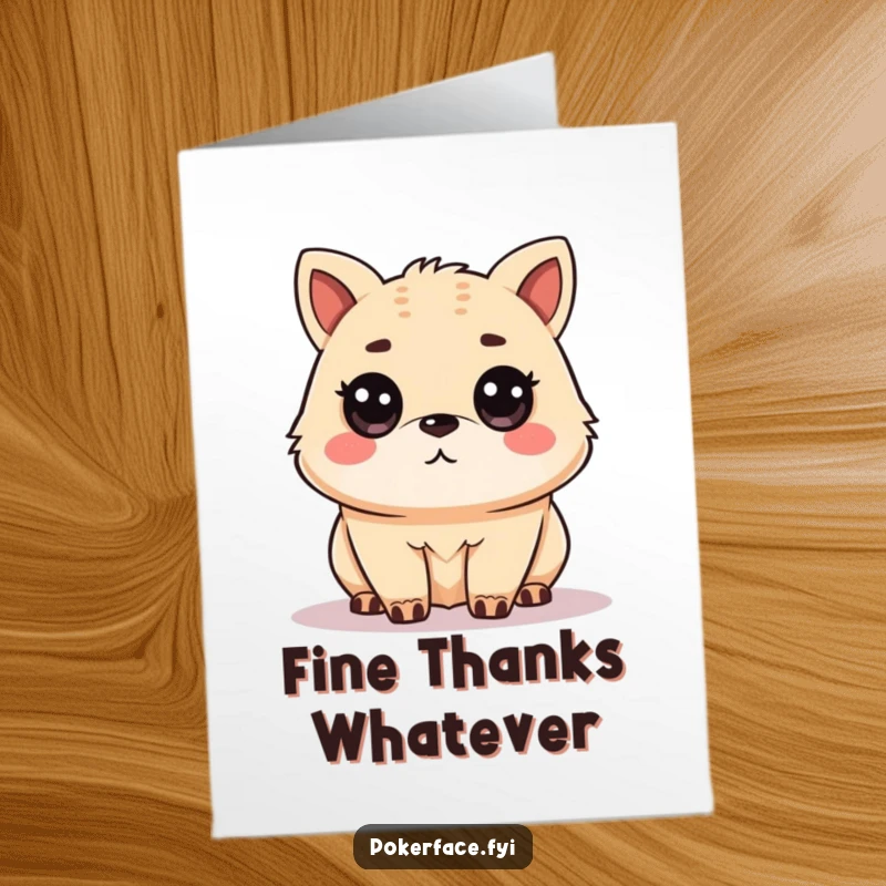 Funny Free Printable Thank You Card of an unamused animal character with a steady, level gaze, offering thanks with dry, understated humor.