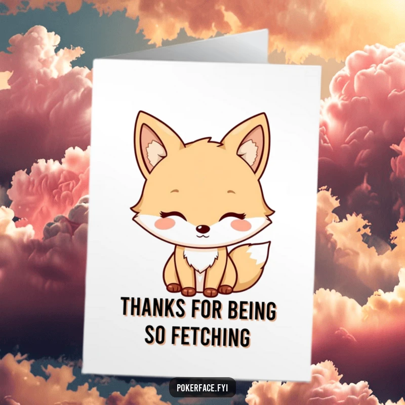 Funny free printable thank you card showing a neutral fox character with a mild, consistent expression, offering thanks with a touch of aloofness.