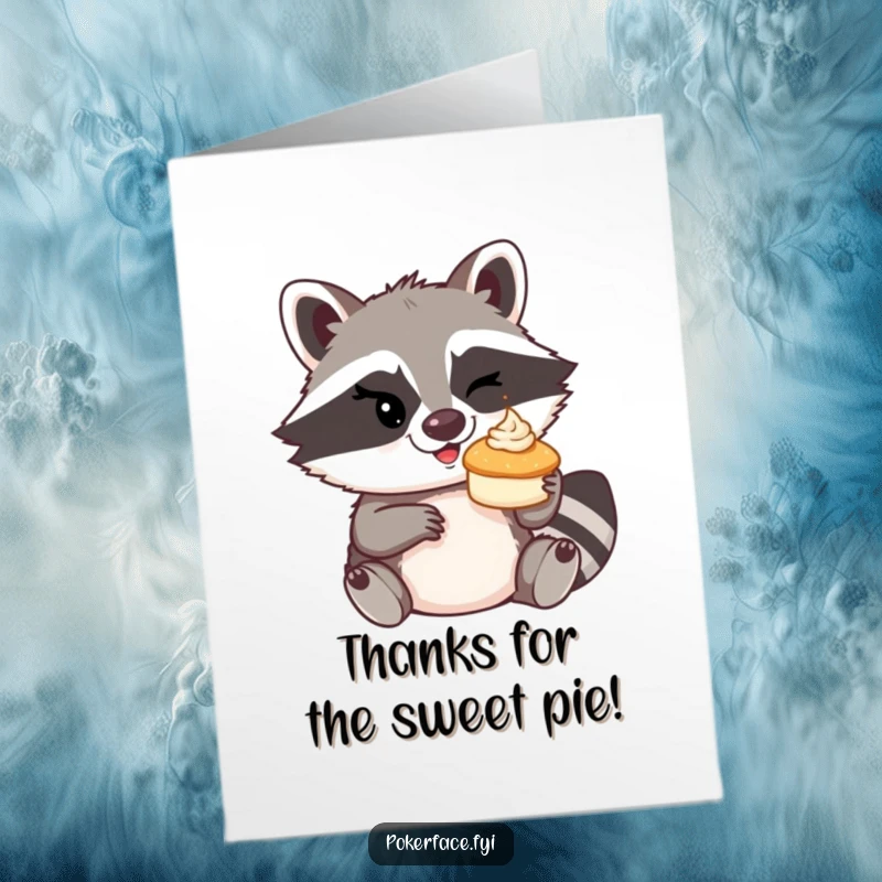 Funny Free Printable Thank You Card: Raccoon about to toss a cream pie as a thank you