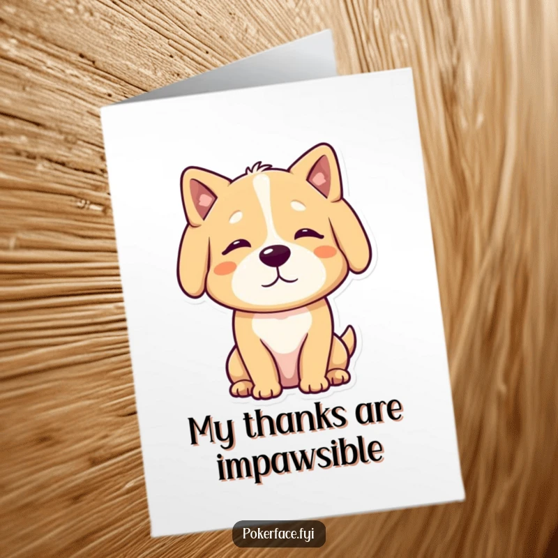 Funny Free Printable Thank You Card with a calm dog in a neutral posture, conveying sincere thanks with quiet dignity.