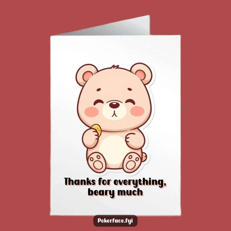 Free Printable Thank You Card: Neutral Bear with Chip, Quirky Downloadable Gift of Gratitude