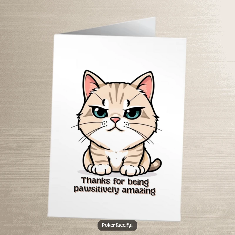 Funny Free Printable Thank You Card: Stoic cat with impeccable whiskers, a humorous downloadable gift for polite thanks.