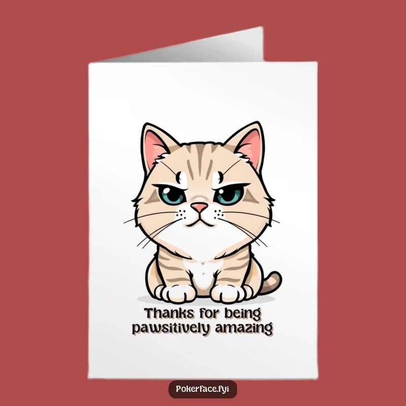 Free Printable Thank You Card: Stoic Cat Downloadable Gift for Calm Appreciation