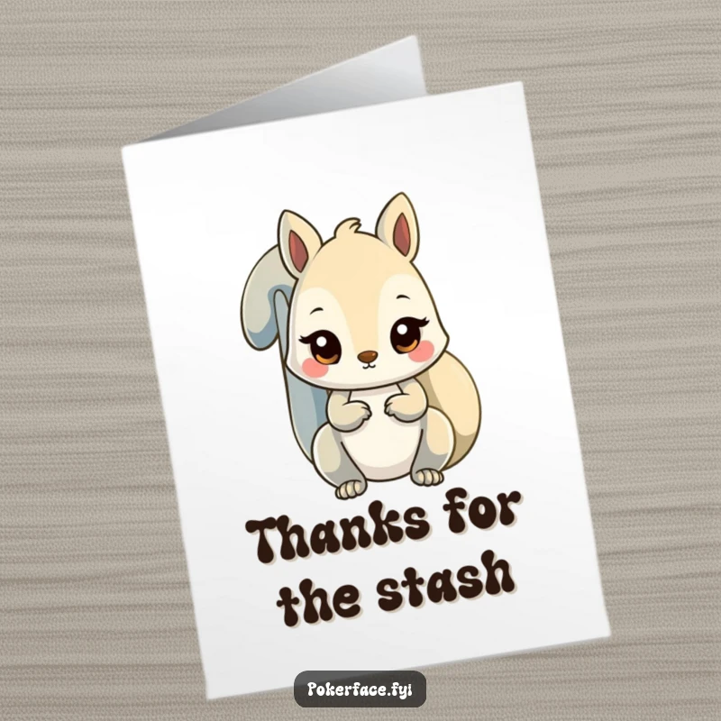Funny Free Printable Thank You card: An unfazed squirrel with a steady stare offers a thank you with unwavering composure.