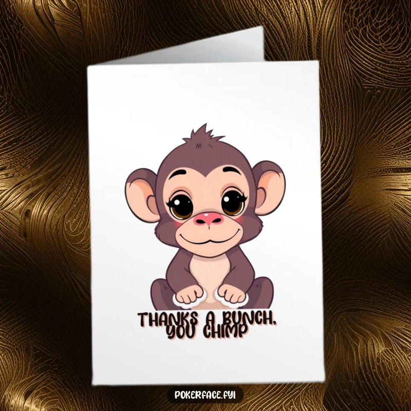 Funny Free Printable Thank You Card: A monkey with a completely still expression conveying thanks with a blank, motionless facial structure.