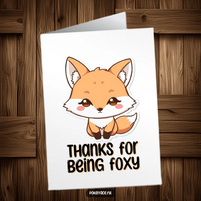 Funny Free Printable Thank You Card: Fox with wide eyes and blank stare, a humorous downloadable gift for surprised thanks.