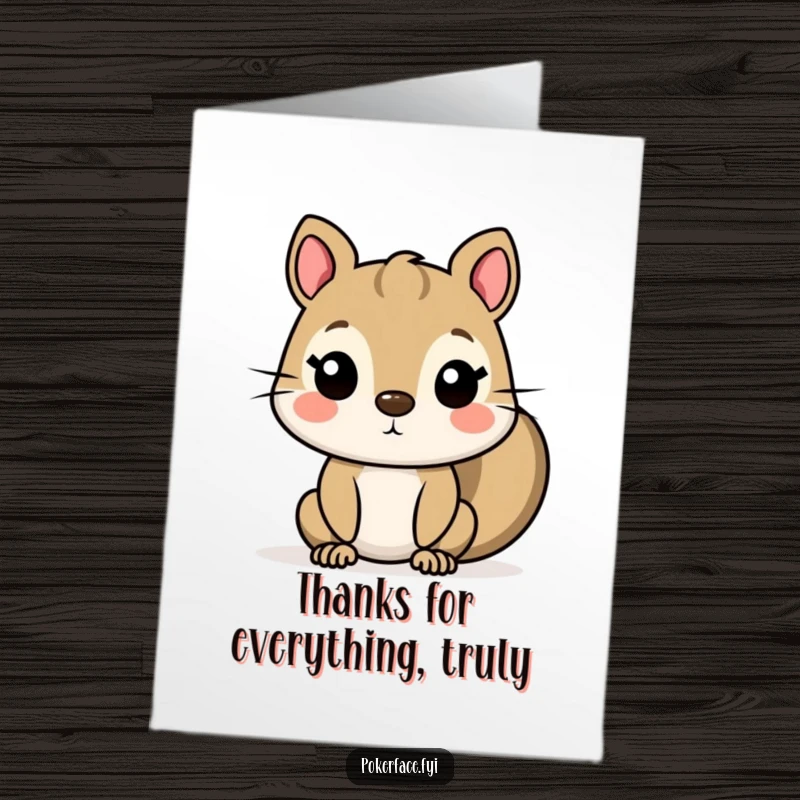 Funny Free Printable Thank You Card showcasing a squirrel with a comically blank, expressionless face for ironic gratitude.
