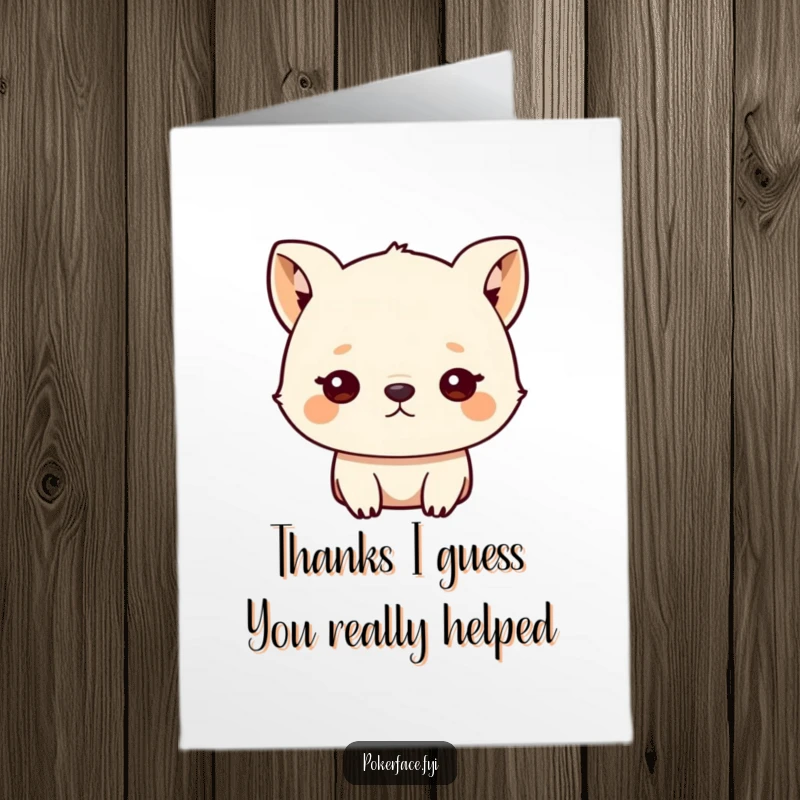 Funny Free Printable Thank You Card with a small animal character giving a blank, unblinking stare, perfect for a humorous thank you.