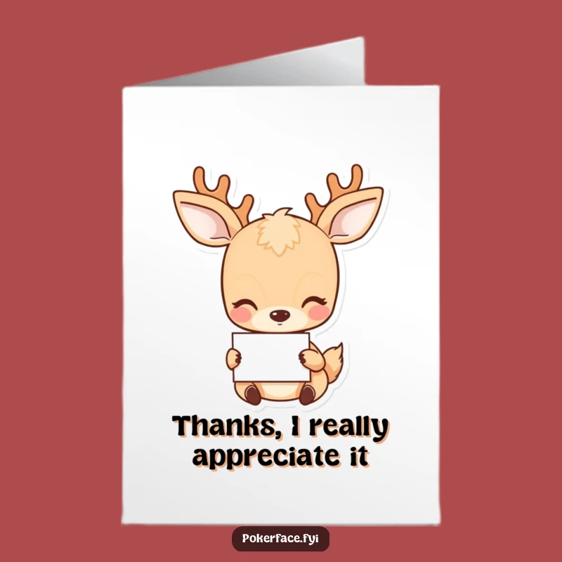 Free Printable Thank You Card: Placid Deer Holding Card for a Gracious Funny Gift