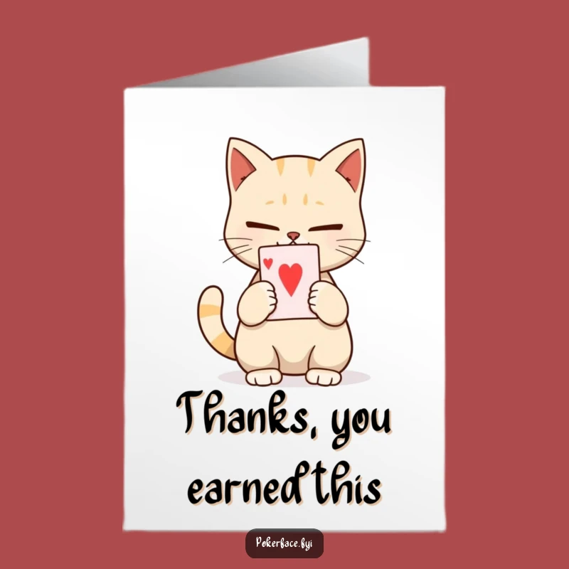 Free Printable Thank You Card: Calm Cat Card Player Humorous Downloadable Gift for Quiet Thanks