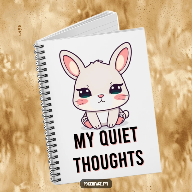 Funny notebook showcasing a calm rabbit with unblinking eyes, perfect for jotting down ideas with a serene and humorous edge.