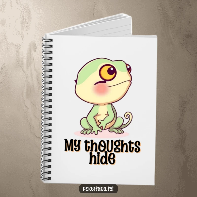 Funny Notebook with a blushing chameleon changing to beige, ideal for note-taking and showcasing shy humor.