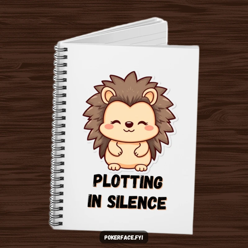 Funny Hedgehog Notebook with a reserved character's straight, unrevealing face, perfect for journaling and note-taking with subtle humor.