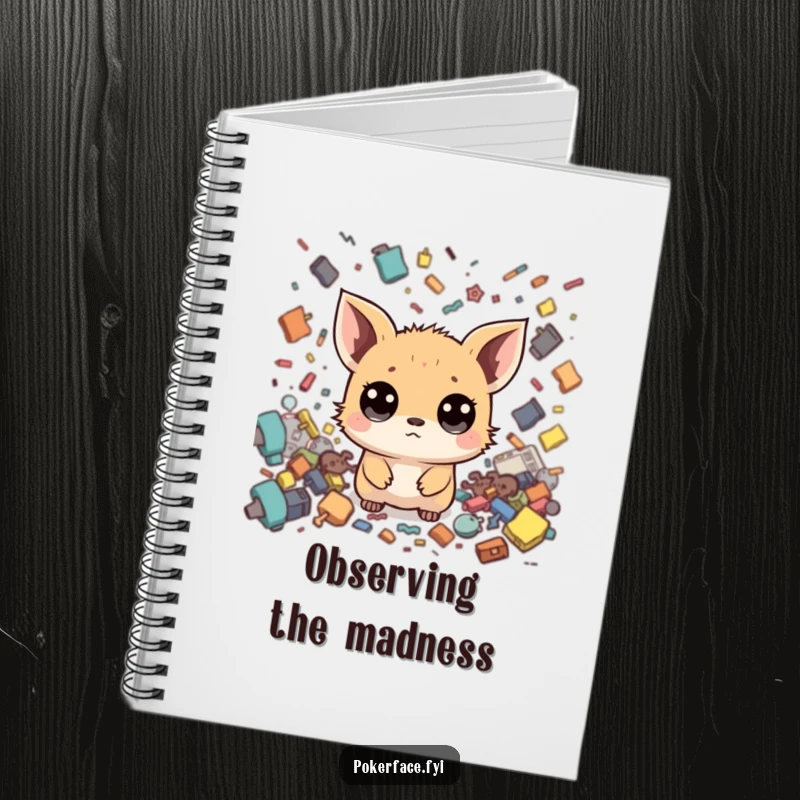 Funny Zen Creature Notebook: Tiny creature with a neutral face amidst chaos, ideal for writing funny and peaceful thoughts.