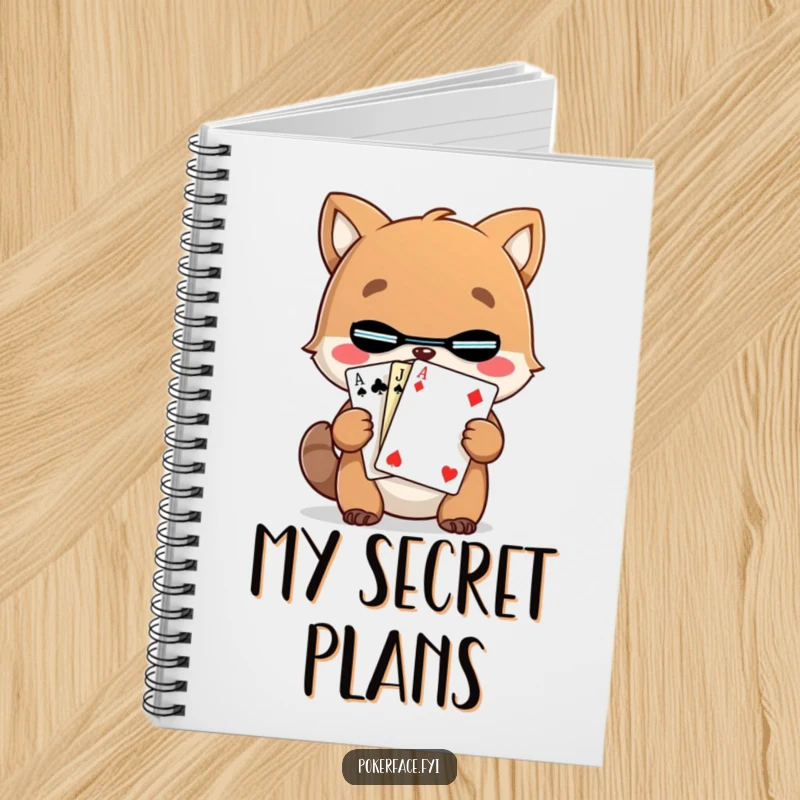 Funny Animal Card Notebook featuring a character holding a mystery card, ideal for jotting notes with humor.
