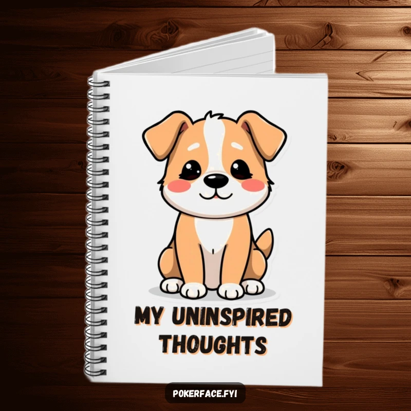 Funny Notebook: A Dog Character with an Unexcited Tail Wag, Ready for Muted Observations.