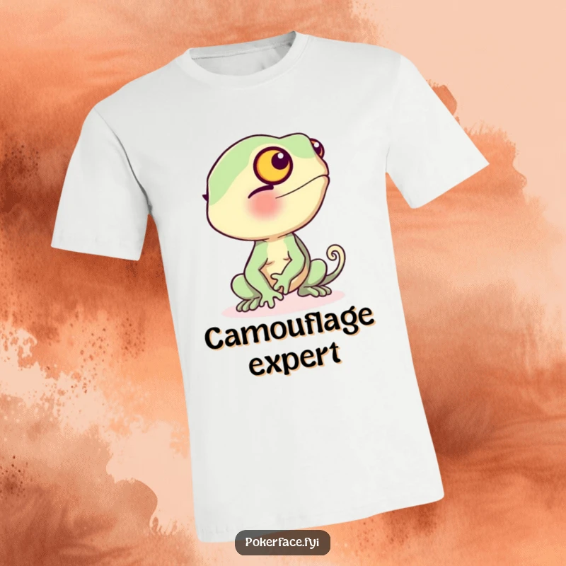 Funny T-Shirt with a blushing chameleon literally turning beige, symbolizing shyness and awkward humor.