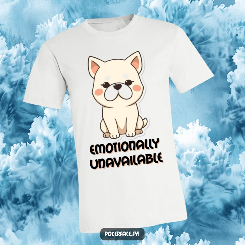 Funny dog t-shirt showcasing a stoic dog character with a completely blank and unmoving expression for ultimate pet humor.