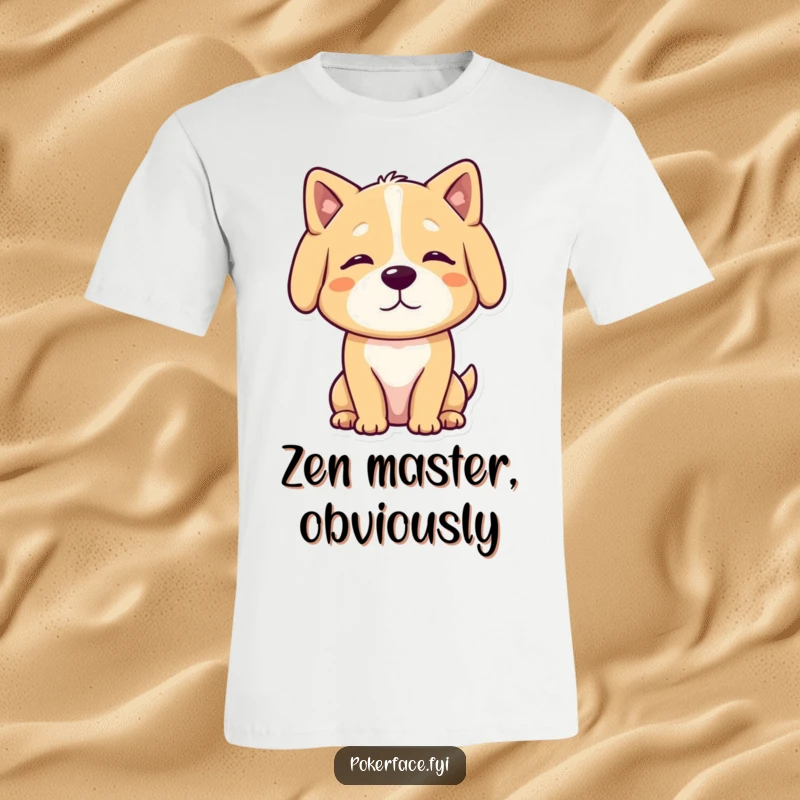 Funny T-Shirt of a calm dog character with a neutral, unmoving posture, showcasing serene and humorous relaxation.