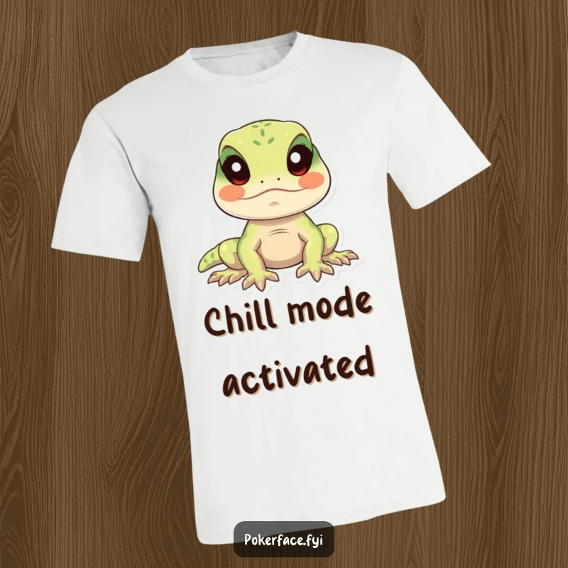 Funny lizard t-shirt showcasing a calm lizard character perfectly still and focused, perfect for relaxed and humorous vibes.