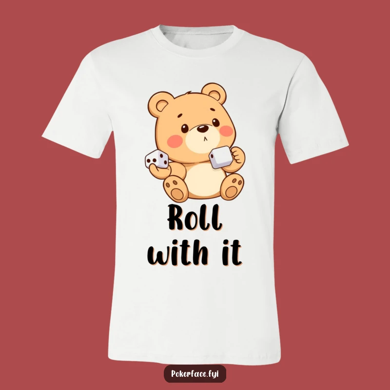 Funny Emotionless Bear T-Shirt: Holding Dice - Cool Funny Gift Tee!