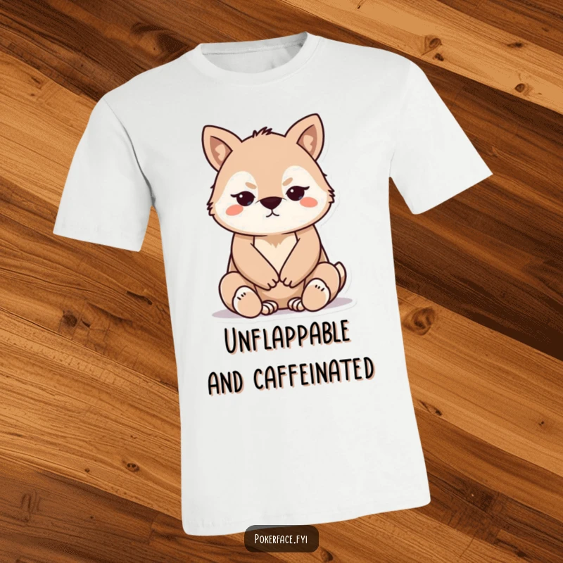 Funny T-Shirt of a stoic animal sitting with folded paws, embodying serene composure, a stylish gift.