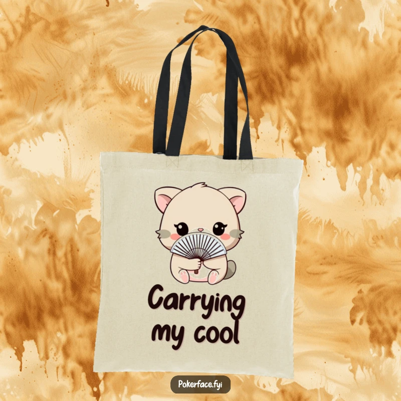Funny Tote Bag illustration of an animal holding a fan discreetly, a stylish accessory for expressing hidden amusement.