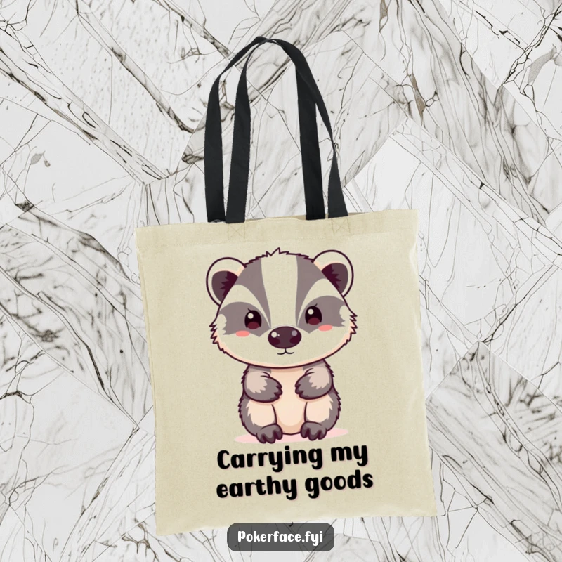 Funny neutral badger tote bag showcasing a badger with a blank, neutral expression, perfect for everyday use.