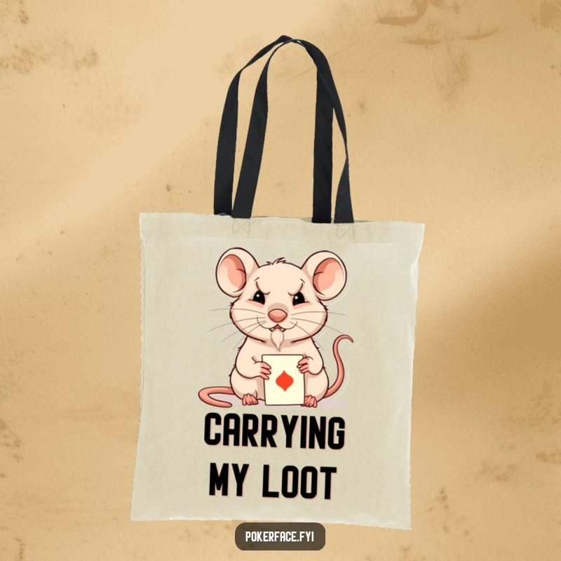 Funny Rat Tote Bag: Composed rat character with an unreadable expression playing a card, great for secrets.