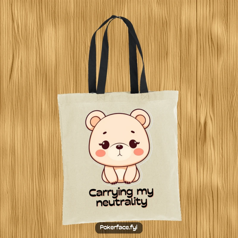Funny Tote Bag: A monotone bear with a neutral expression, perfect for carrying daily items with a stoic and humorous flair.