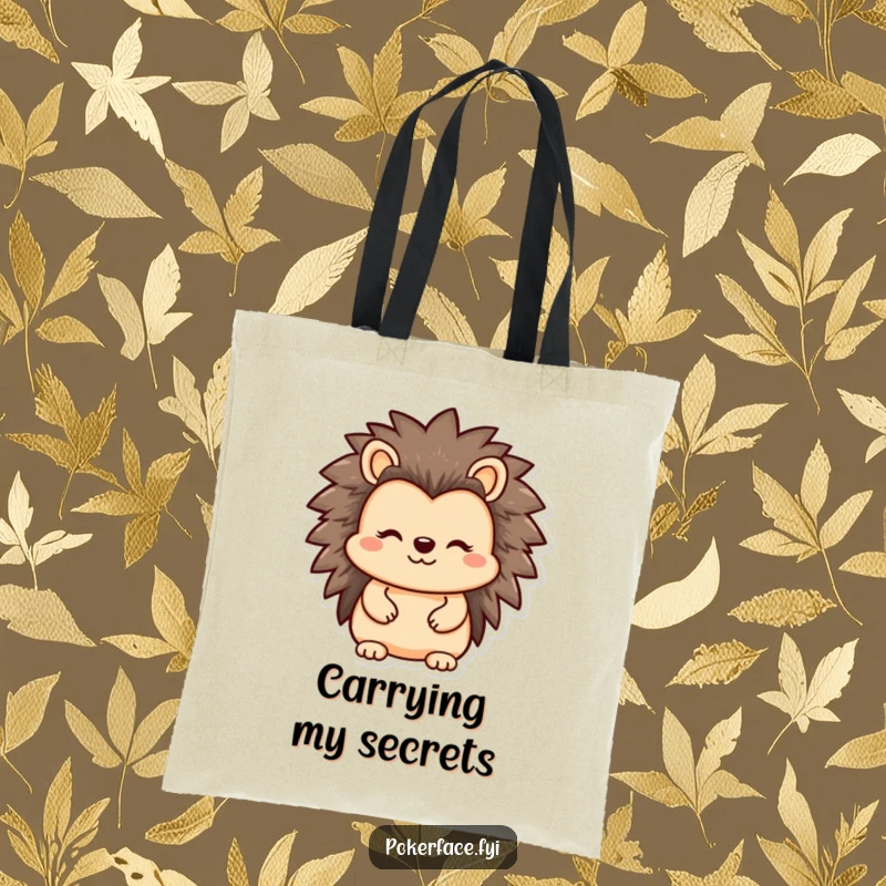 Funny Hedgehog Tote Bag depicting a reserved character with a straight, unrevealing face, ideal for shopping and daily use.